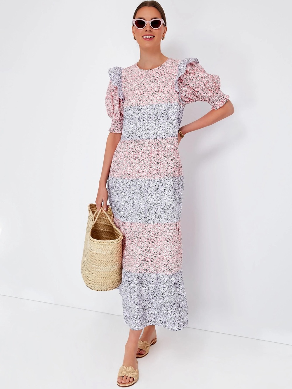 Hyacinth House Tuckernuck Floral Tiered Midi Dress | Cottagecore Coastal | M